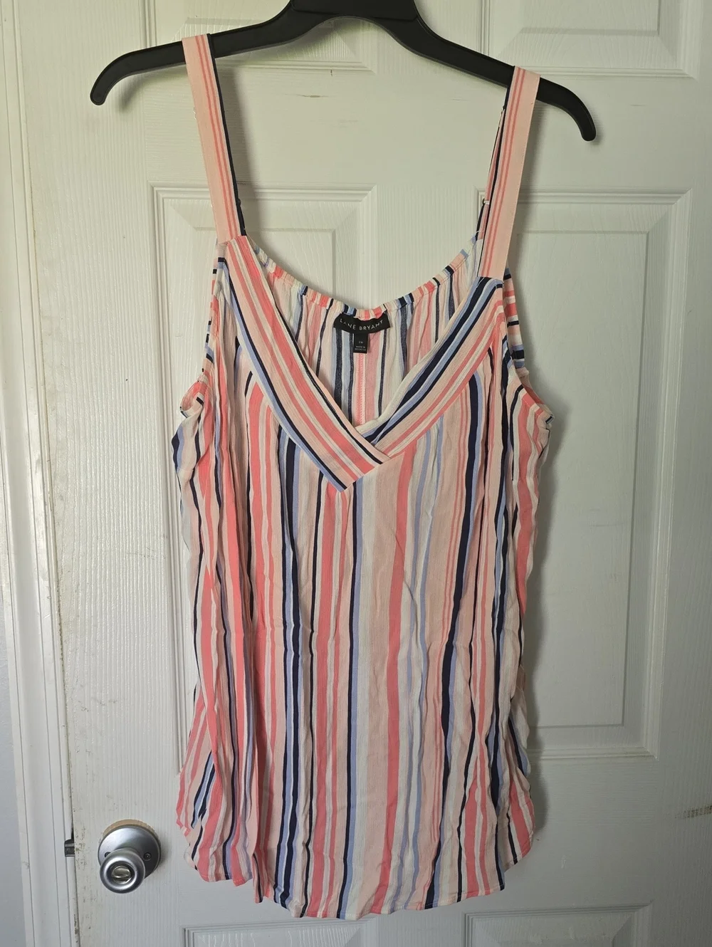 Lane Bryant Pink, Navy & Cream Striped V-Neck Cami